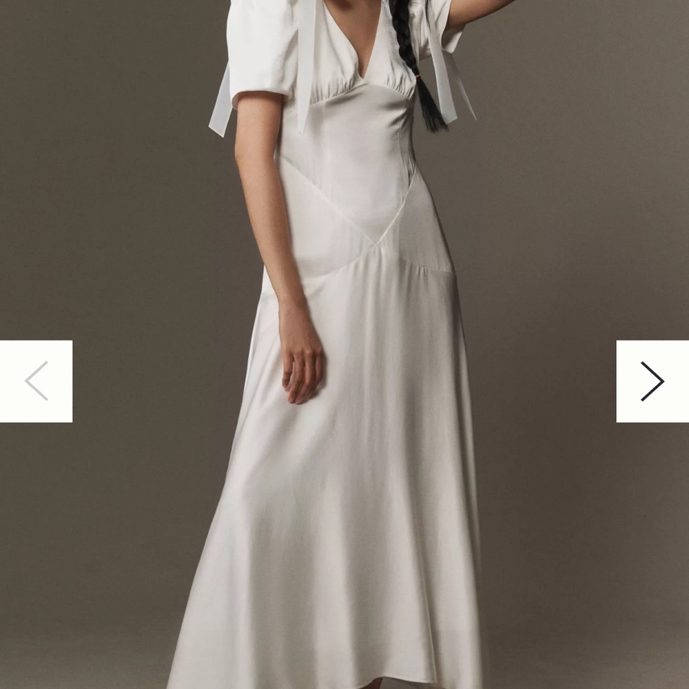 Anthropologie White Pleated Gown with Flutter Sleeves
